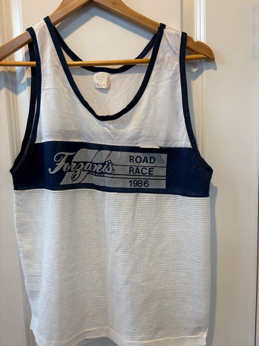 Forzani's Road Race 1986 Navy and White Mesh Tank Vintage 40th birthday
